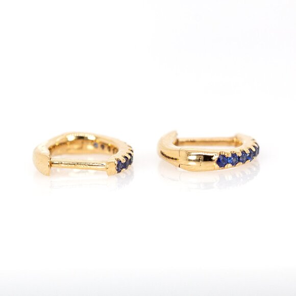 Ceylon Blue Sapphire Huggies in Solid 14K Gold | 10mm - Picture 5 of 6
